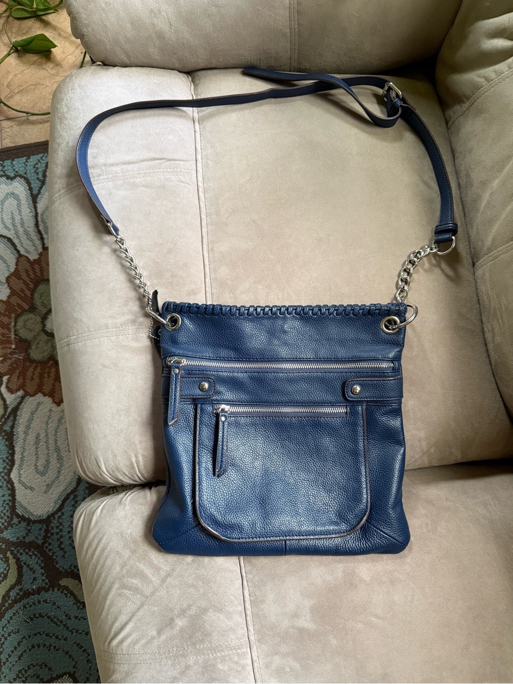 Clarks Navy Blue Genuine Leather Crossbody Bag with Silver Hardware